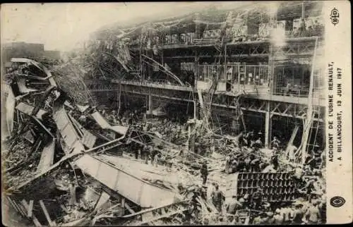 Ak Billancourt Hauts de Seine, Accident de l'Usine Renault, 13.06.1917