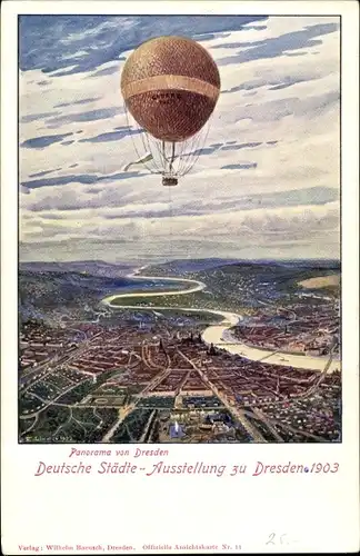Künstler Ak Dresden, Deutsche Städteausstellung 1903, Panorama, Fesselballon