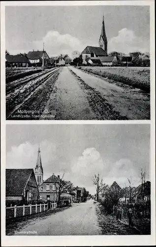 Ak Molbergen, Landstraße Stedingmühle, Emkerstraße, Kirche, Wohnhäuser
