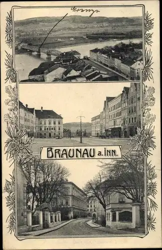 Ak Braunau am Inn in Oberösterreich, Panorama, Straßenpartie, Brauerei