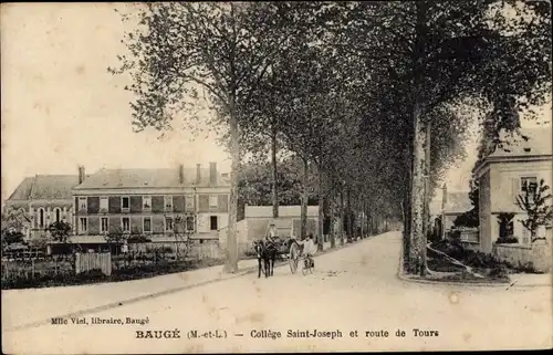 Ak Baugé Maine et Loire, College Saint Joseph et route de Tours