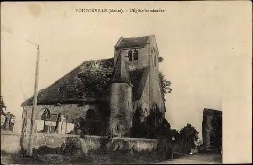 Ak Bouconville Meuse, L'Eglise bombardee