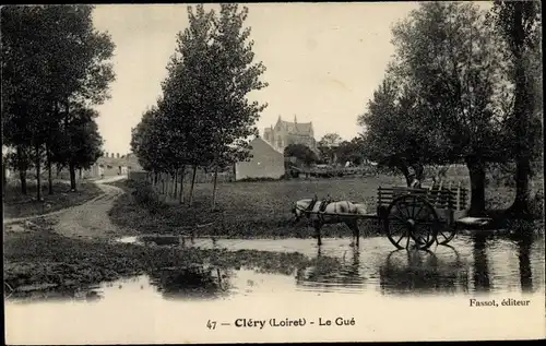 Ak Clery Loiret, Le Gue, Kutsche