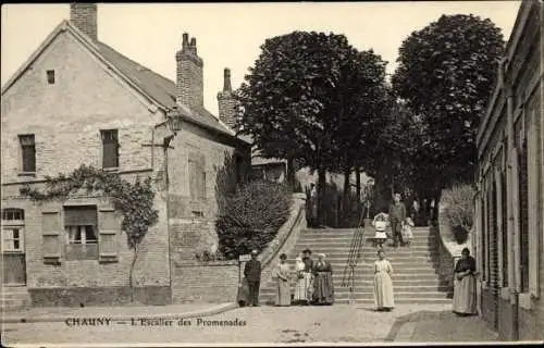 Ak Chauny Aisne, Escalier des Promenades