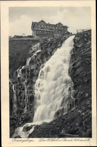 Ak Elbfallbaude, Labská bouda, Riesengebirge, Wasserfall