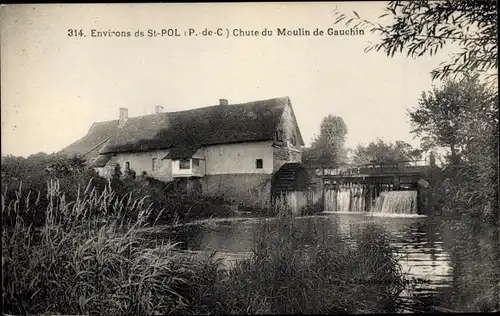 Ak Saint Pol sur Ternoise Pas de Calais, Chute du Moulin de Gauchin