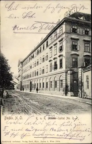 Ak Baden bei Wien in Niederösterreich, KuK Militär Spital No. 2