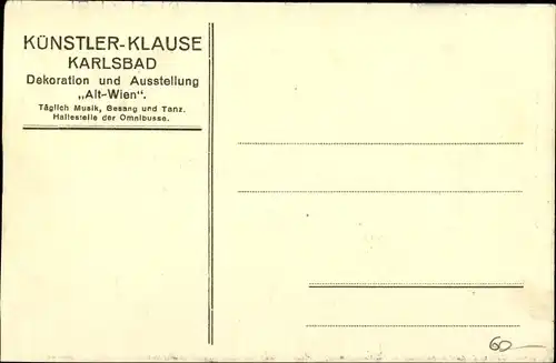 Ak Karlovy Vary Karlsbad Stadt, Künstlerklause, Ausstellung Alt Wien, Männergesellschaft