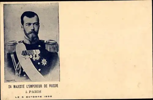 Ak Zar Nikolaus II. von Russland, Besuch in Paris 1896