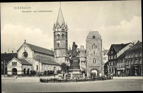 Ak Lutherstadt Eisenach in Thüringen, Nicolaitor, Lutherdenkmal