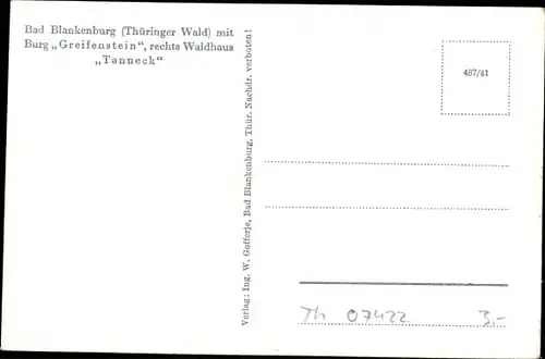 Ak Bad Blankenburg in Thüringen, Burg Greifenstein, Waldhaus Tanneck