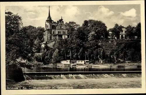 Ak Grimma in Sachsen, Muldenwehr mit Gattersburg