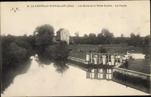 Ak La Chapelle d'Angillon Cher, Les Bords de la Petite Sauldre, le Moulin