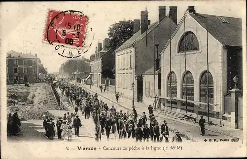 Ak Vierzon Cher, Concours de pêche à la ligne, le défilé