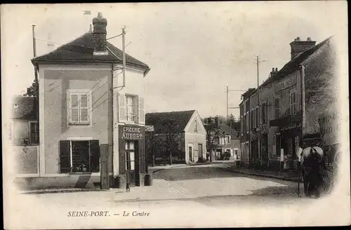 Ak Seine Port Seine et Marne, Le Centre, Epicerie Aubert