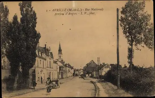 Ak Avrille Maine-et-Loire, Rue Nationale, Arrivée d'Angers