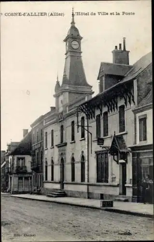 Ak Cosne d'Allier, L'Hotel de Ville et la Poste
