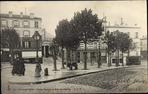 Ak Courbevoie Hauts de Seine, Place Herold, Rue de l'Eglise