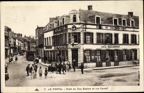 Ak Le Portel Pas de Calais, Hotel du Coq Gaulois et rue Carnot