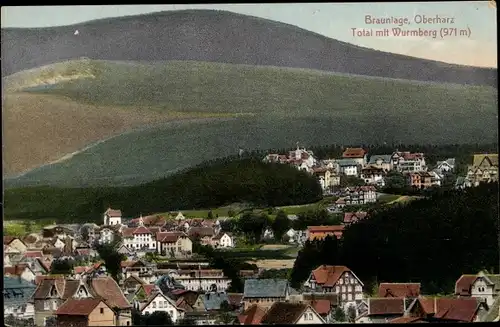 Ak Braunlage im Oberharz, Blick auf den Ort mit Wurmberg