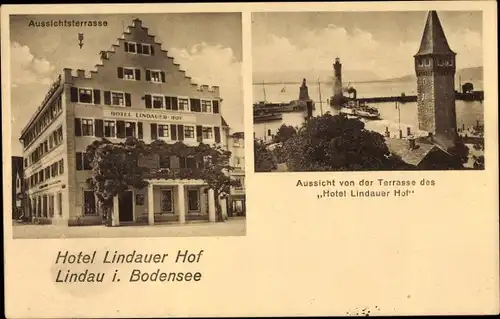 Ak Lindau am Bodensee, Hotel Lindauer Hof, Bes. J. J. Stoffel Beckmann, Aussicht v. Terrasse