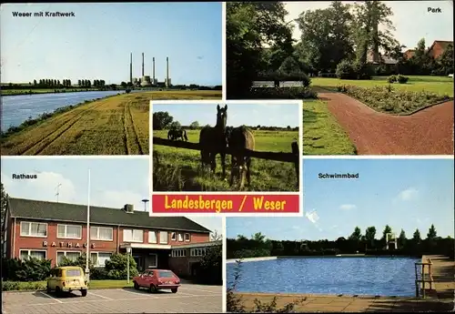 Ak Landesbergen an der Weser, Park, Kraftwerk, Pferde, Rathaus, Schwimmbad