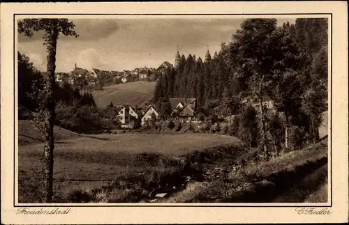 Ak Freudenstadt im Nordschwarzwald, Teilansicht vom Ort, Panorama, Bach, Wald