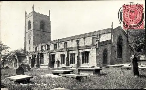 Ak Skipton North Yorkshire England, The Church, Kirche und Friedhof