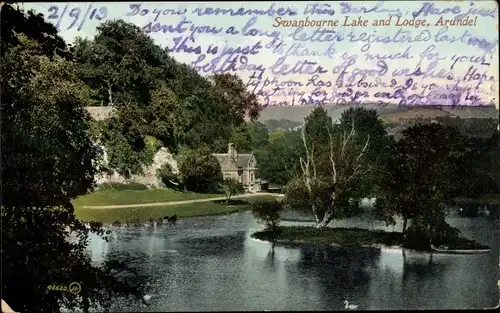 Ak Arundel South East England, Swanbourne Lake and Lodge, Anwesen am See