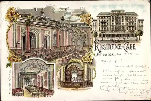 Litho Wrocław Breslau Schlesien, Residenz Cafe