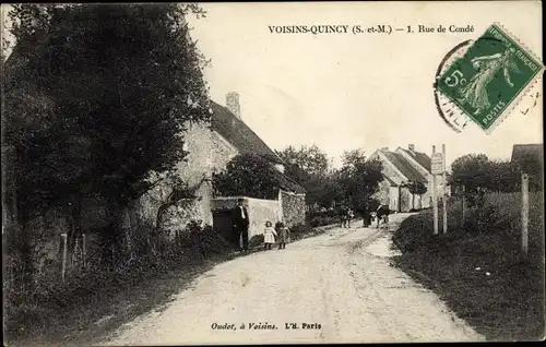 Ak Quincy-Voisins Seine et Marne, rue de Condé, enfants, vaches