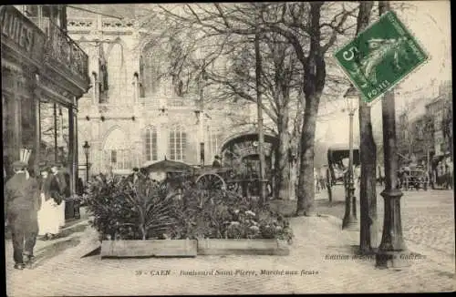 Ak Caen Calvados, Boulevard Saint Pierre, Marche aux fleurs