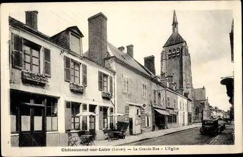 Ak Chateauneuf sur Loire Loiret, La Grande Rue, L'Eglise