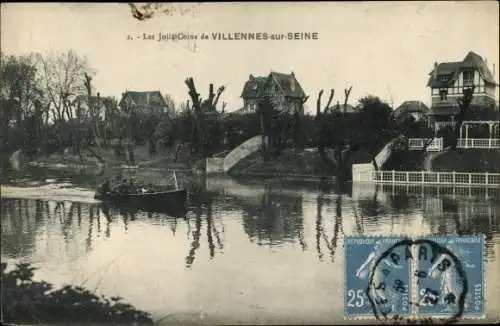 Ak Villennes sur Seine Yvelines, bord de la rivière, bateau