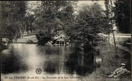 Ak Le Vésinet Yvelines, Cascade et Lac Inférieur