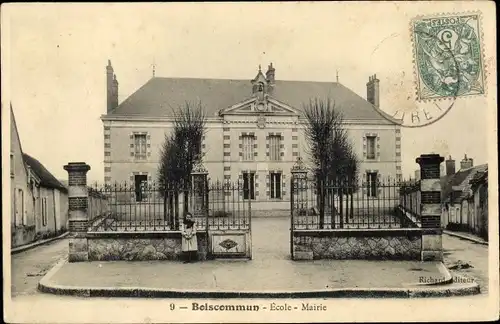 Ak Boiscommun Loiret, École, Mairie, vue de face