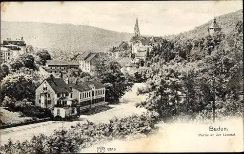 Ak Baden Kanton Aargau Schweiz, Partie an der Limmat