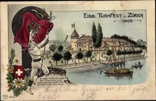 Litho Zürich Stadt Schweiz, Eidgenössisches Turnfest 1903