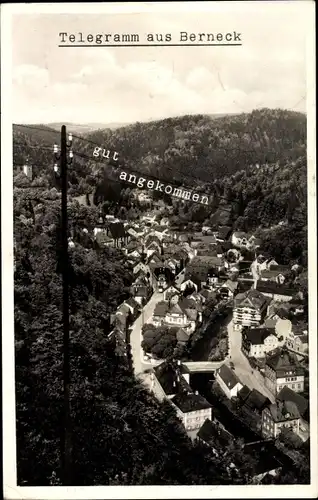 Ak Bad Berneck im Fichtelgebirge Oberfranken, Blick auf den Ort, Telegramm