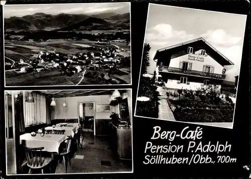 Ak Söllhuben Riedering Oberbayern, Berg Café Pension von Paul Adolph, Ort mit Umgebung