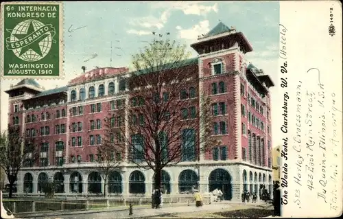 Ak Clarksburg West Virginia USA, The Waldo Hotel, Straßenansicht, Kongreso de Esperanto 