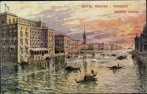 Künstler Ak Venezia Venedig Veneto, Hotel Regina, Grand Canal, Gondeln