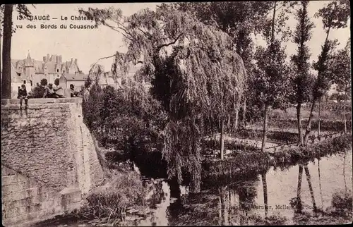 Ak Baugé Maine et Loire, La Chateau vu des Bords du Couasnon