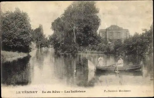 Ak Le Vésinet Yvelines, Ile du Rève, Lac inférieur, deux femmes dans le bateau