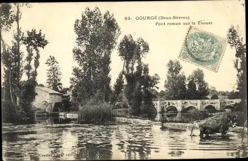 Ak Gourge Deux Sevres, Pont roman sur le Thouet