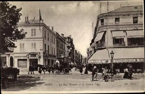 Ak Niort Deux Sèvres, La Rue Ricard et le Grand Cafe