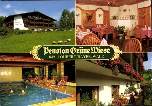 Ak Lohberg im bayerischen Wald, Pension Grüne Wiese, Fam. Vogl, Sommeraustr. 10, Hallenbad