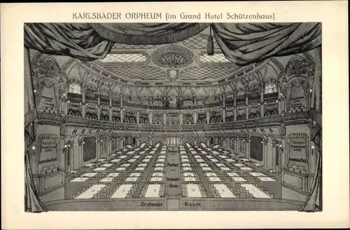 Ak Karlovy Vary Karlsbad Stadt, Orpheum im Grand Hotel Schützenhaus
