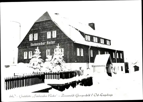 Ak Zinnwald Georgenfeld Altenberg im Erzgebirge, HO Gaststätte Sächsischer Reiter, Winter
