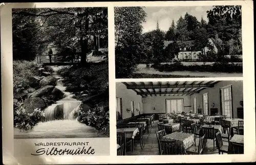 Ak Leopoldstal Horn Bad Meinberg, Teilansichten, Waldrestaurant Silbermühle, Innenansicht, Brücke